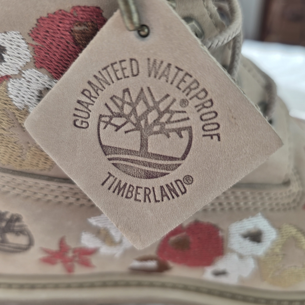 Timberland Floral Embroidered Combat Boots - Tan, Red, Brown, Cream - Picture 8 of 10